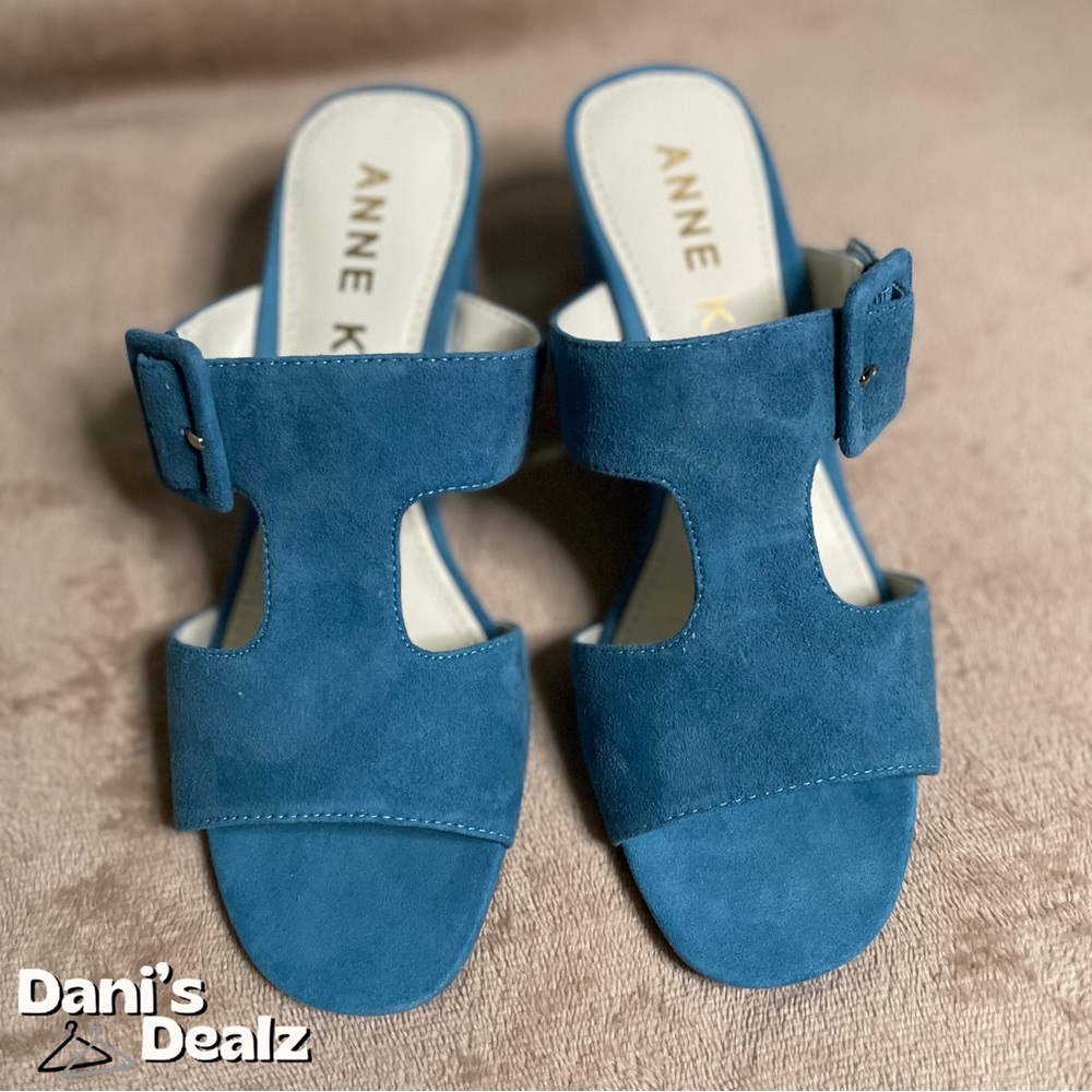 Anne Klein Nilli Wedge Sandals Blue Suede Womens Sz 7 - Brand new w/o tags